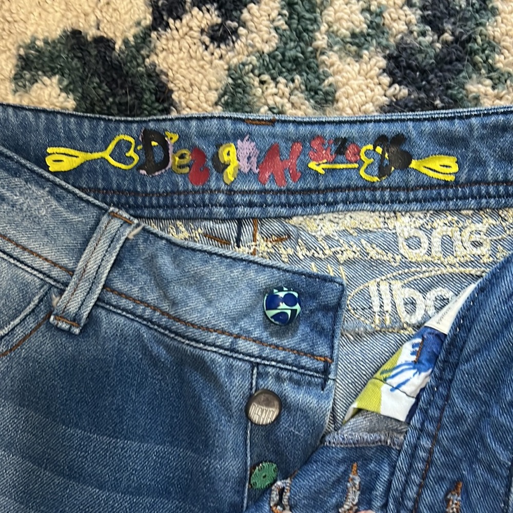 Desigual Blue Denim Shorts with Colorful Accents
